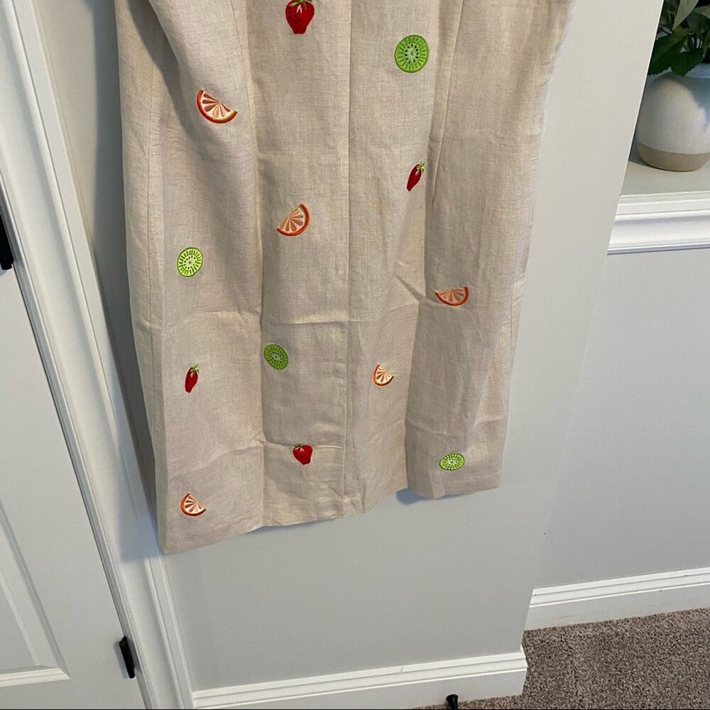 Vintage Jillian Jones Tan Neutral Fruit Embroidered Mini Dress 14 - Picture 9 of 16